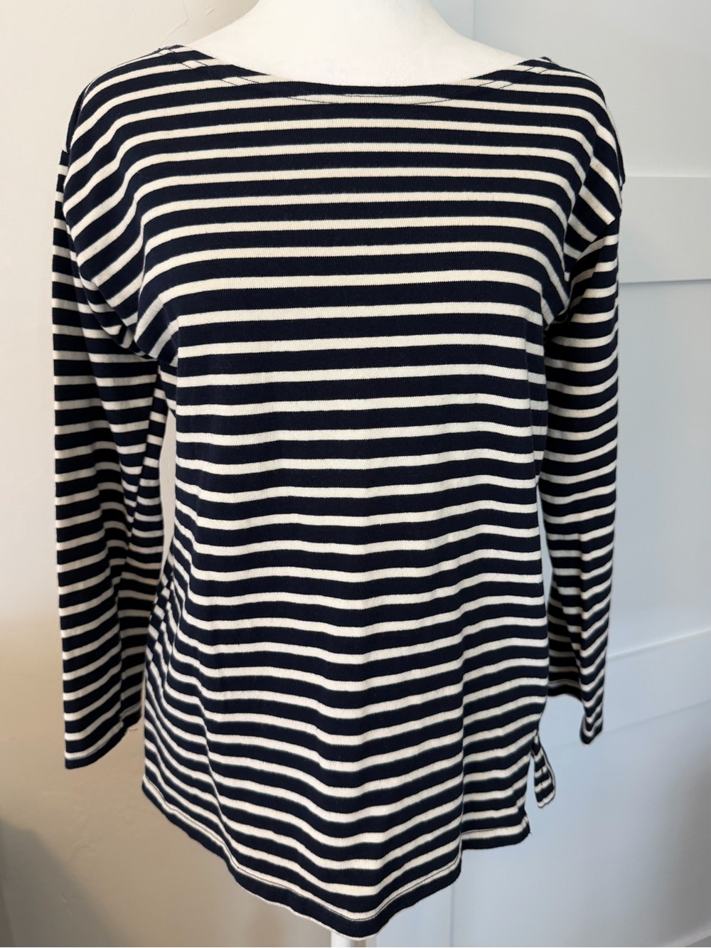 Ellison Navy & White Breton Stripe Boatneck 100% Cotton Shirt